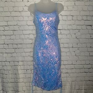 NWT MNK Size L Light Blue Sequin Midi Dress